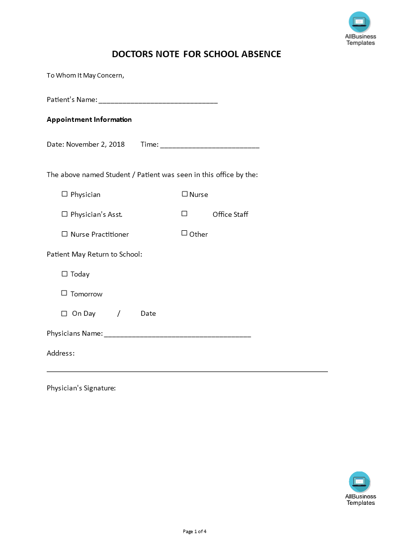 Doctors Note For School Absence Template  Templates at