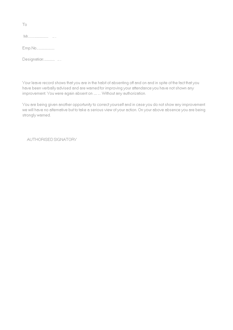 Irregular Attendance Warning Letter main image