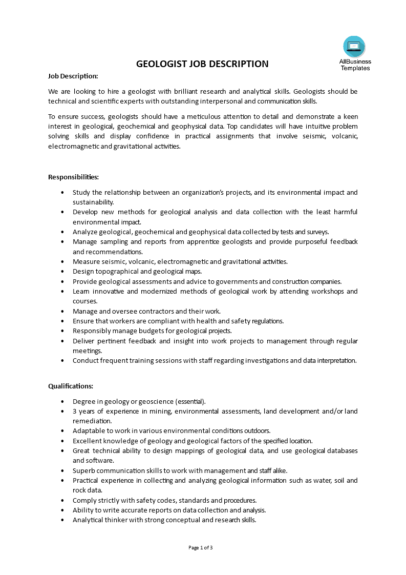 geologist job description Hauptschablonenbild