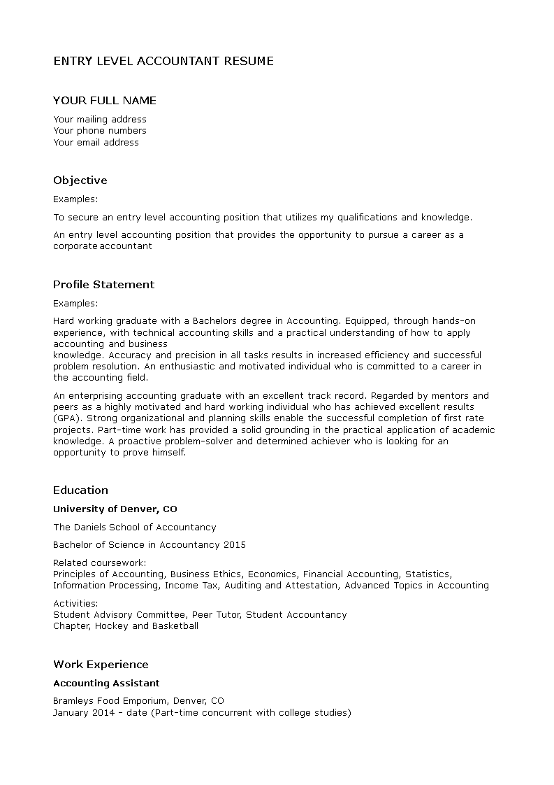 entry-level accountant cv sample template