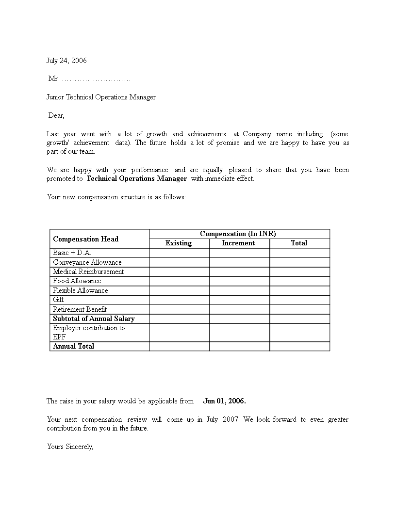 technical operations manager junior appraisal template