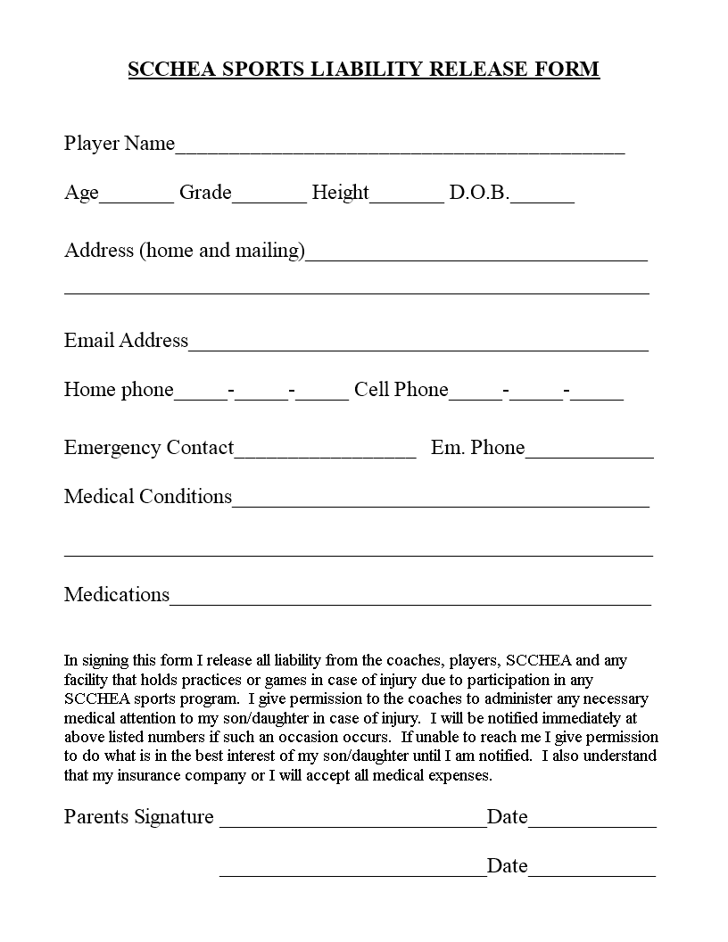 sports liability release form template