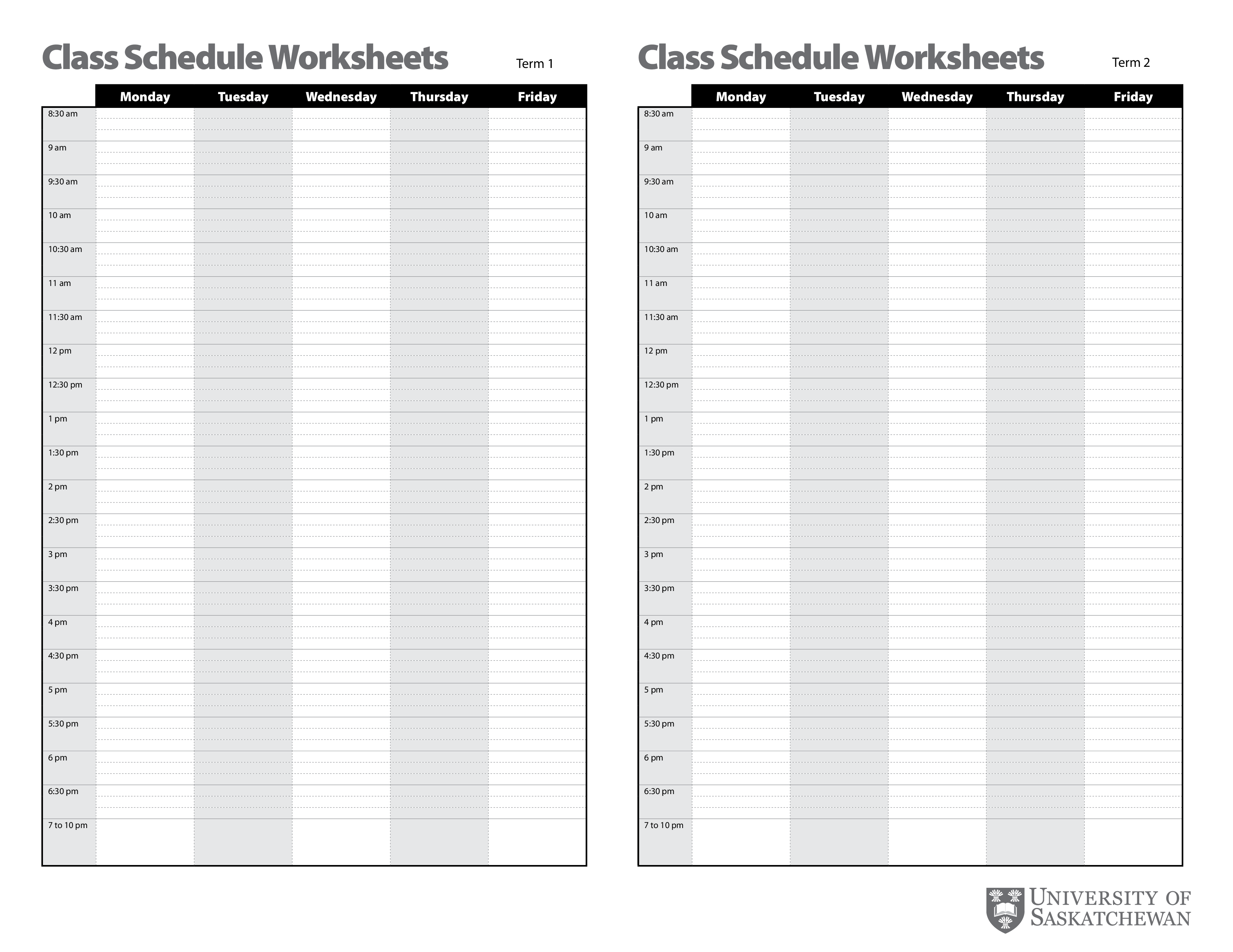 class schedule worksheets modèles