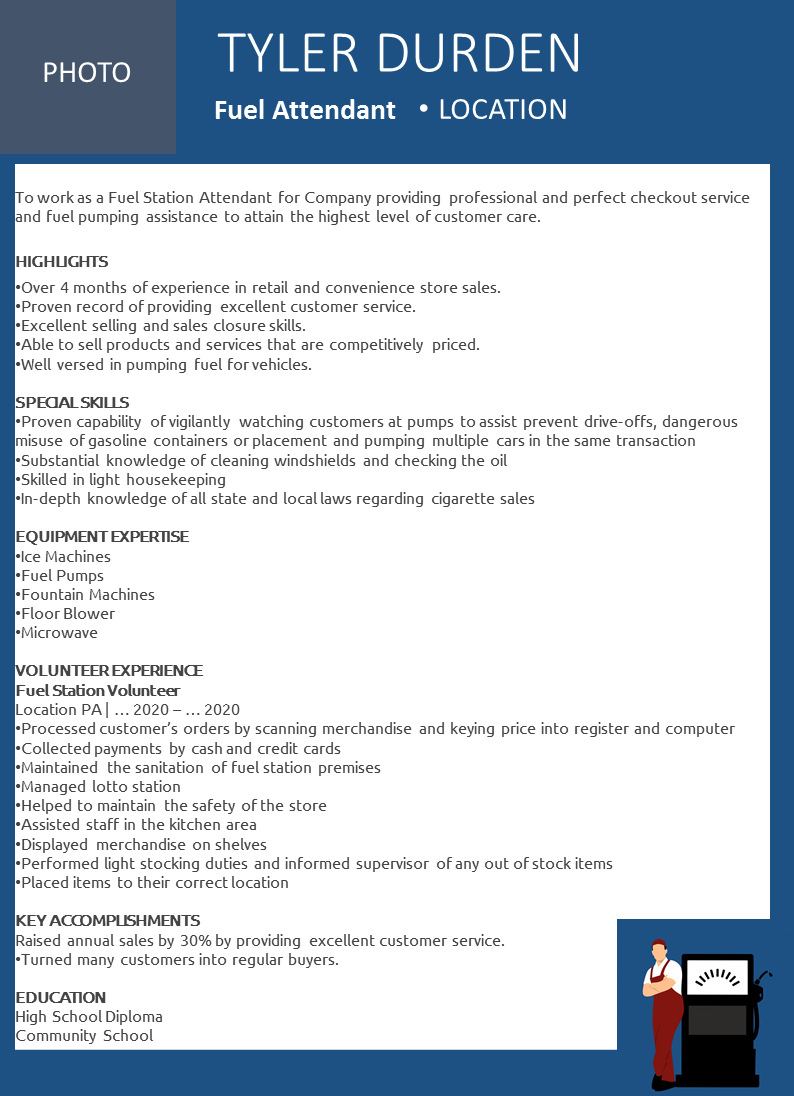 Fuel Attendant Position Resume  Templates at