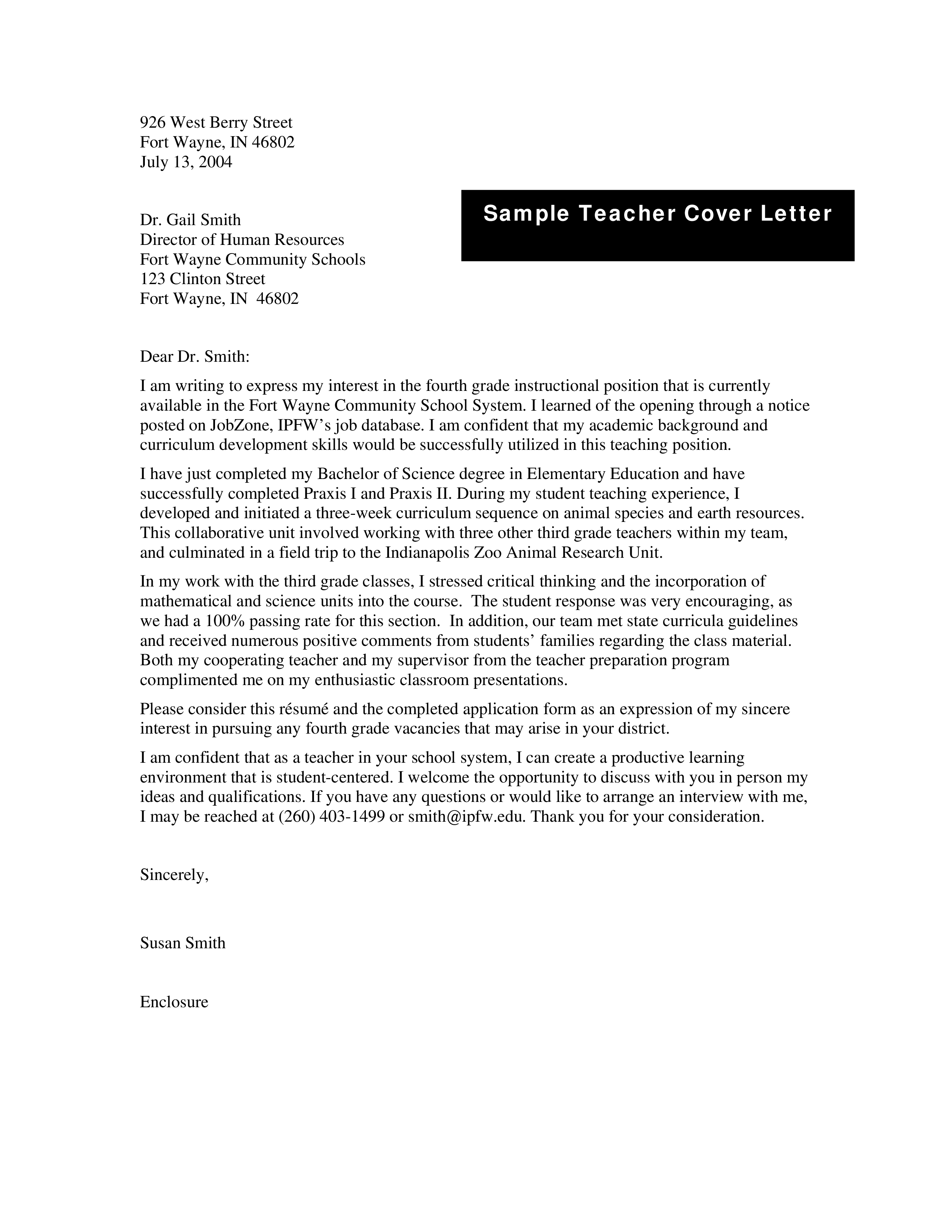 Teacher Job Resume Cover Letter main image