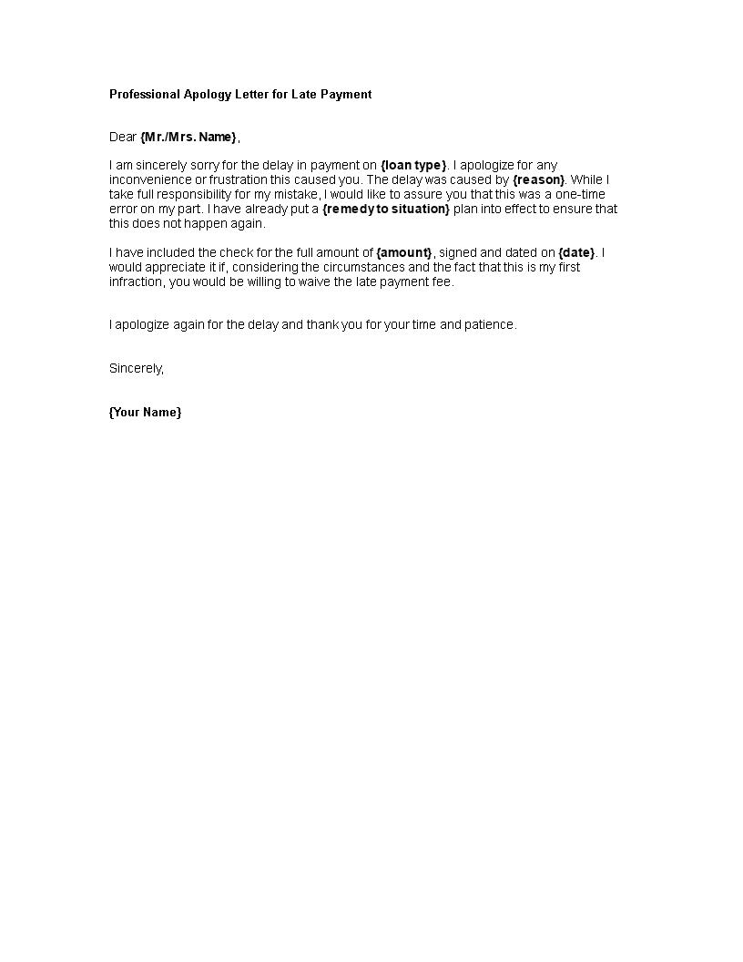 professional apology letter for late payment modèles