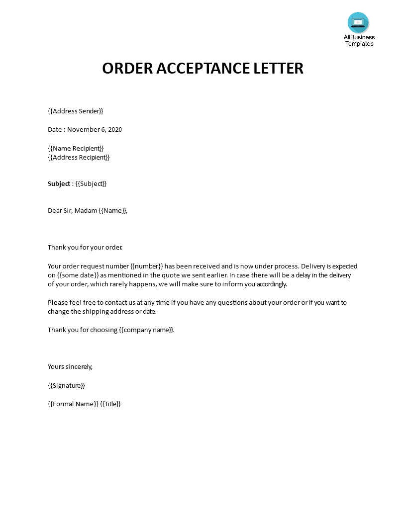 appointment order acceptance letter voorbeeld afbeelding 