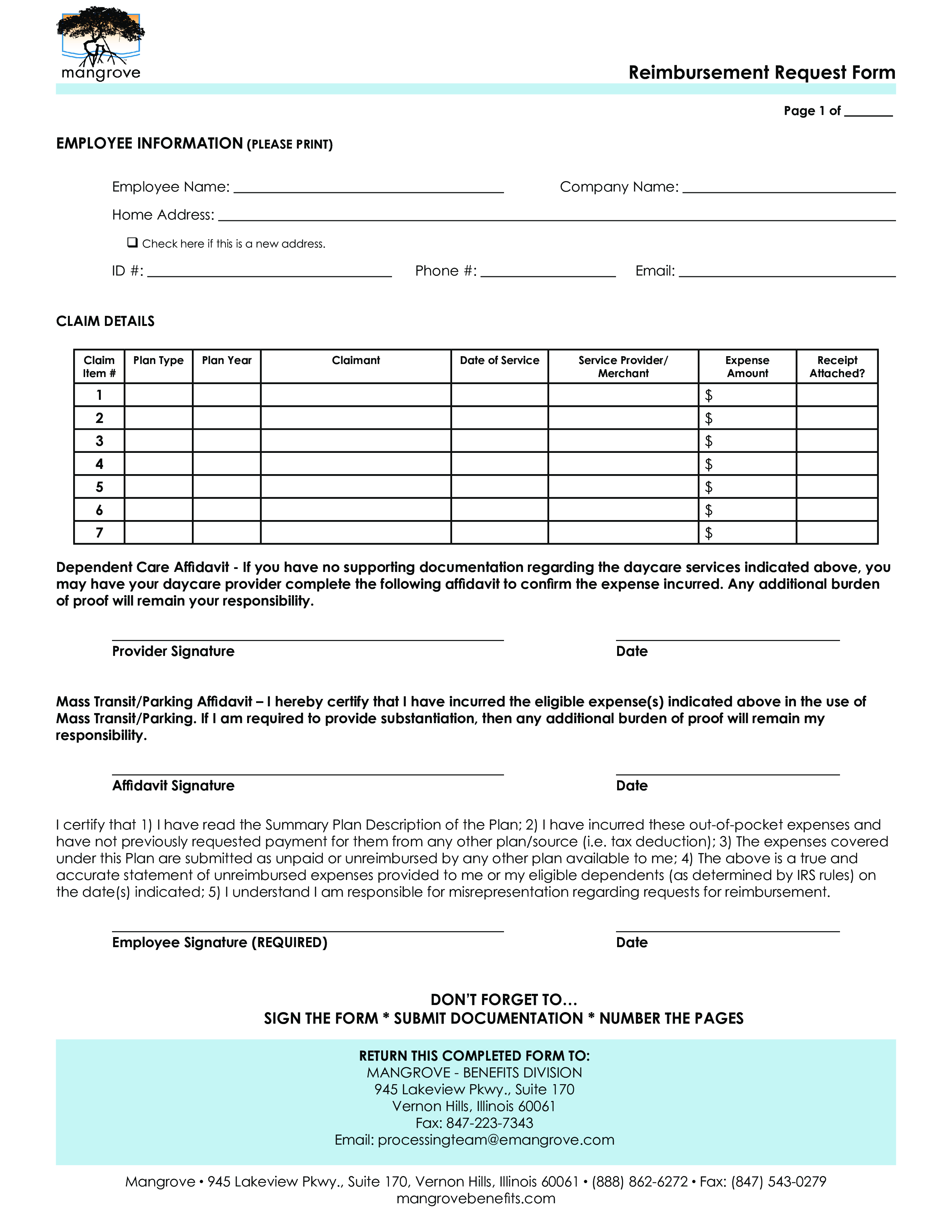 reimbursement request form modèles
