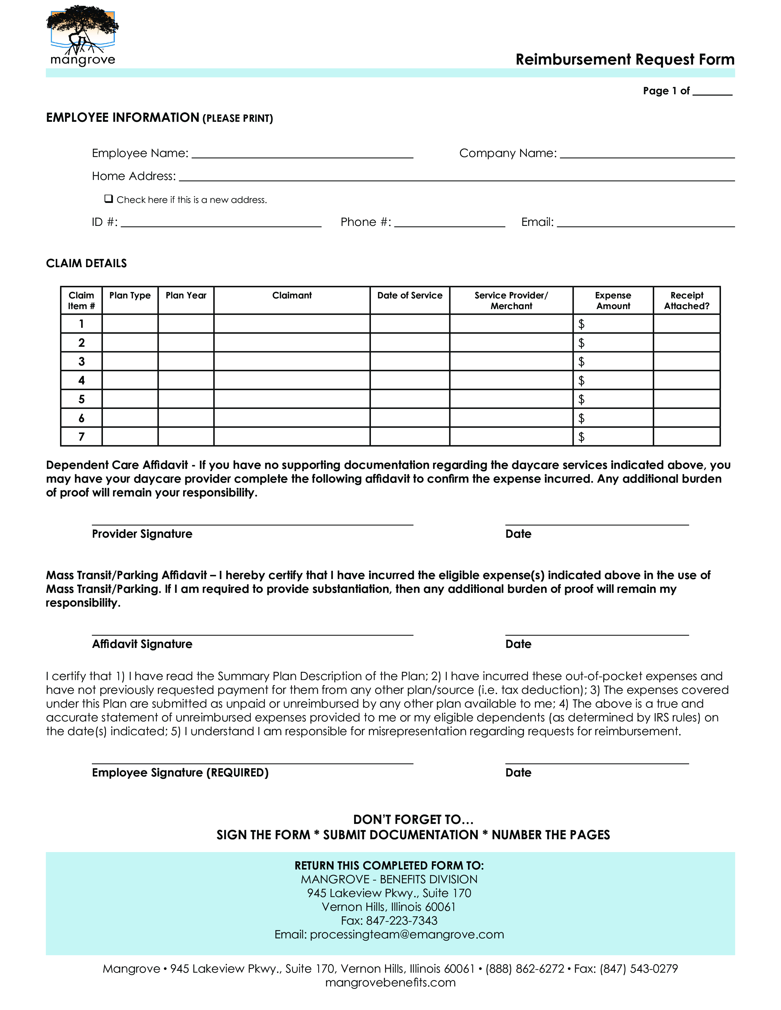 reimbursement request form Hauptschablonenbild