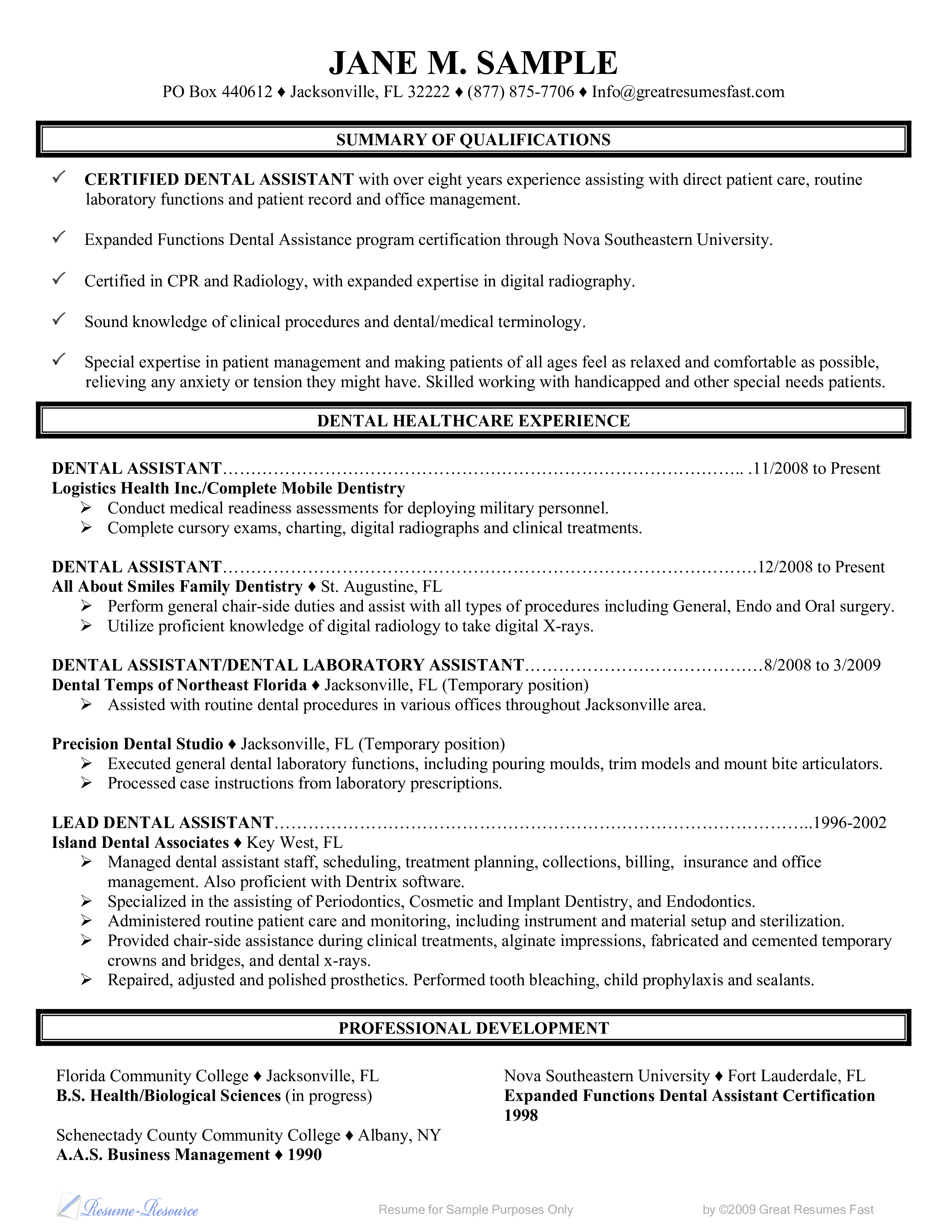 example of dental assistant cv