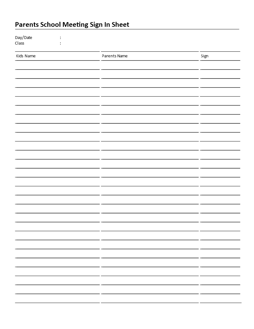 Parents School Meeting Sign In Sheet main image