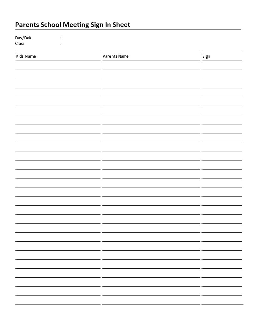 parents school meeting sign in sheet template