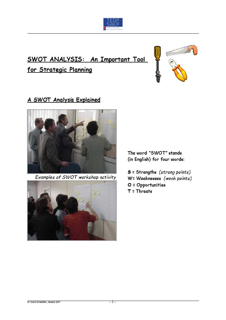 project management swot analysis in word template