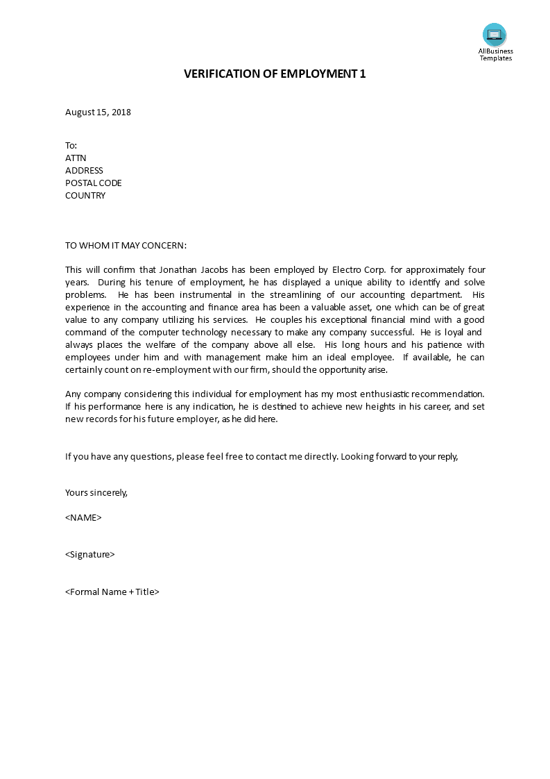How To Write A Letter Of Employment
