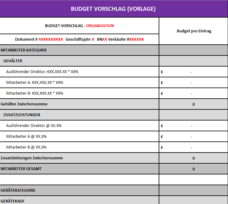 Budgetvorschlag Vorlage 模板