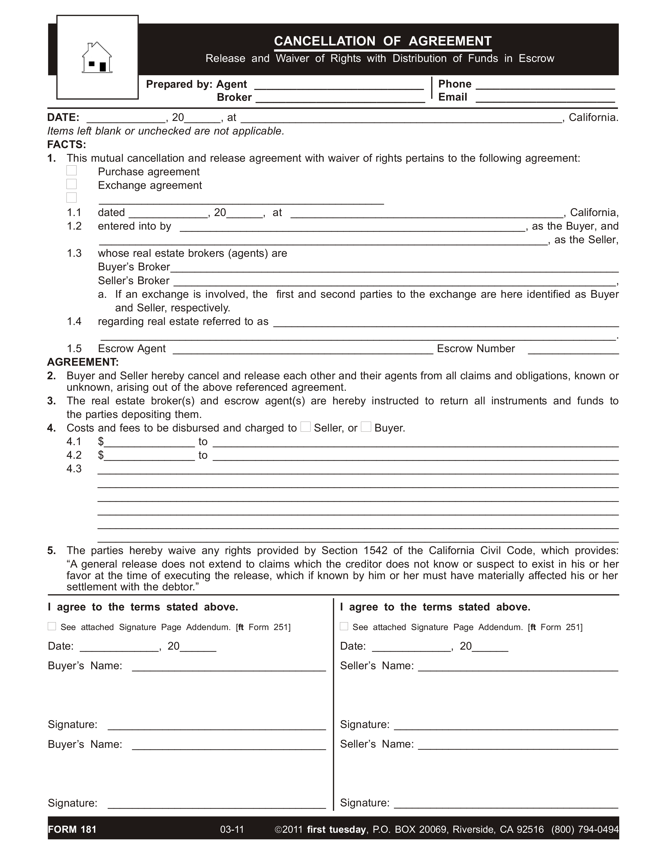 real estate cancellation form template