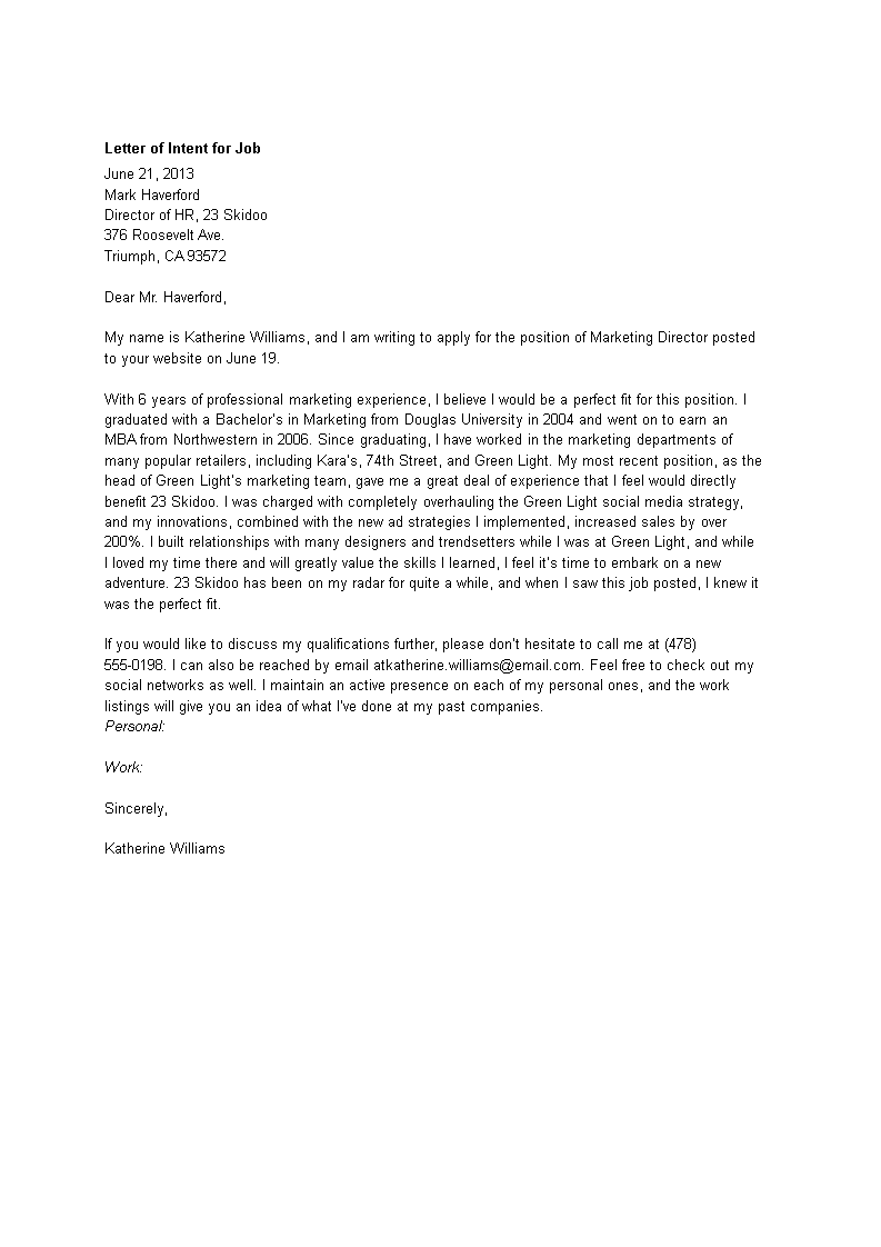 letter of intent for job plantilla imagen principal