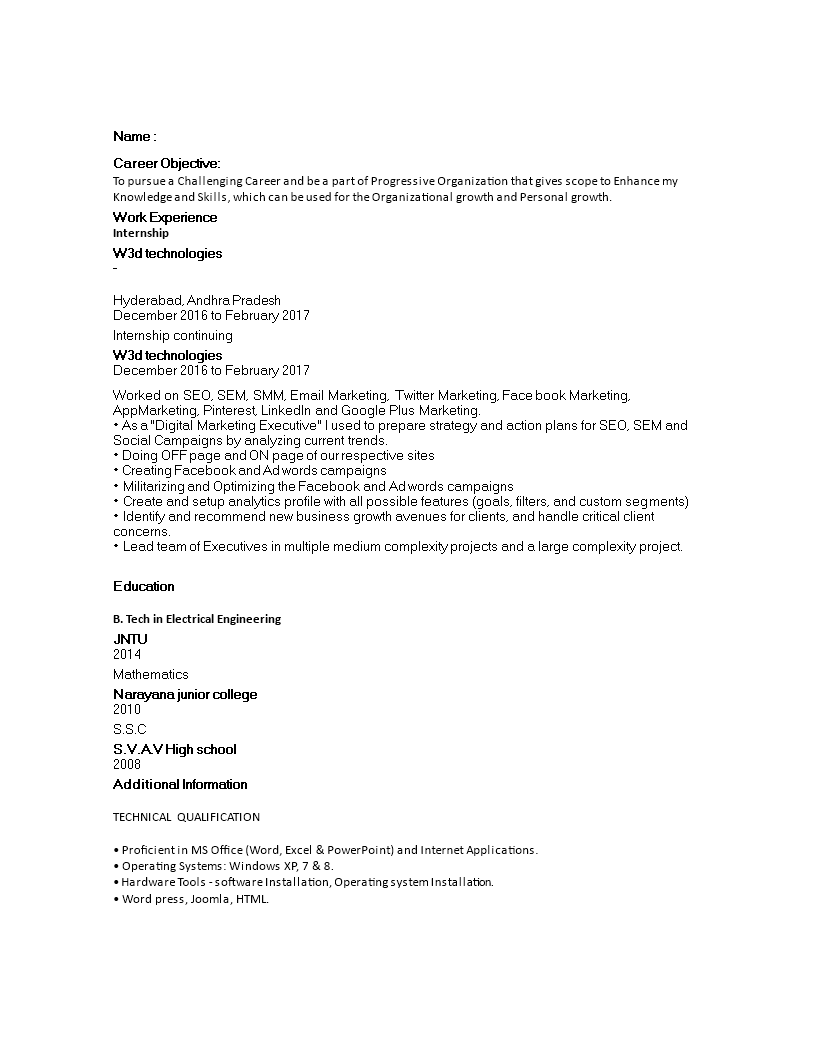 entry level digital marketing resume modèles