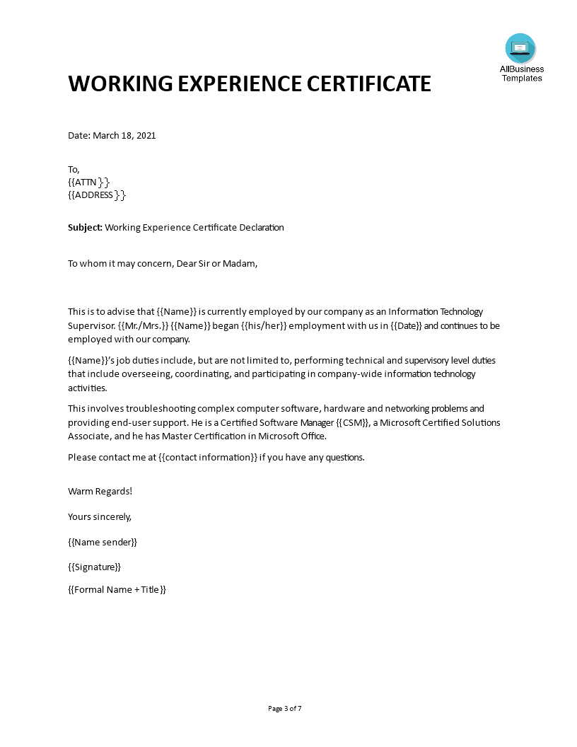 experience-letter-for-teacher-templates-at-allbusinesstemplates