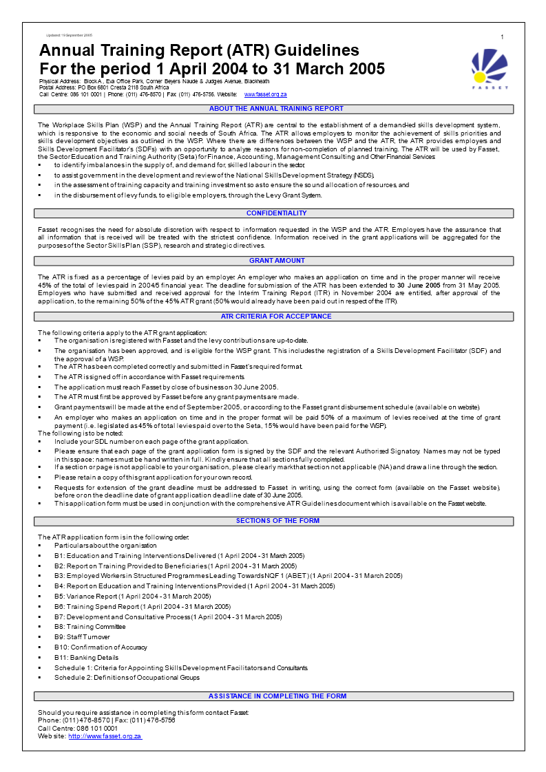 Annual Training Report (ATR) Guidelines  Templates at In Training Report Template Format