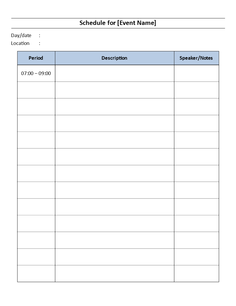 day event schedule Hauptschablonenbild