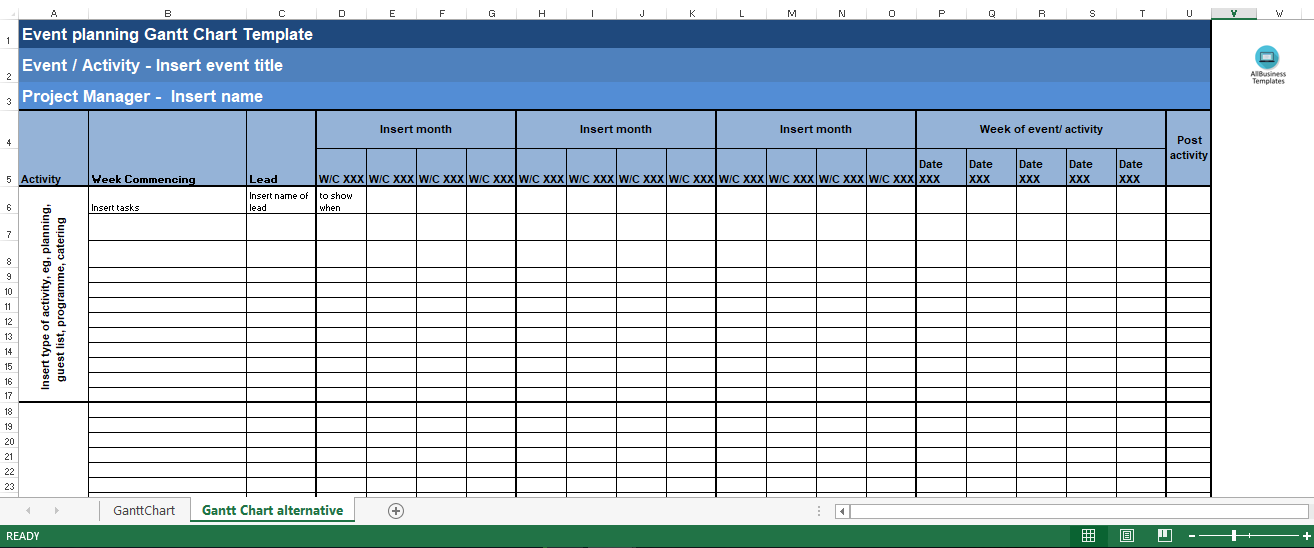 Event Gantt Chart Excel 模板