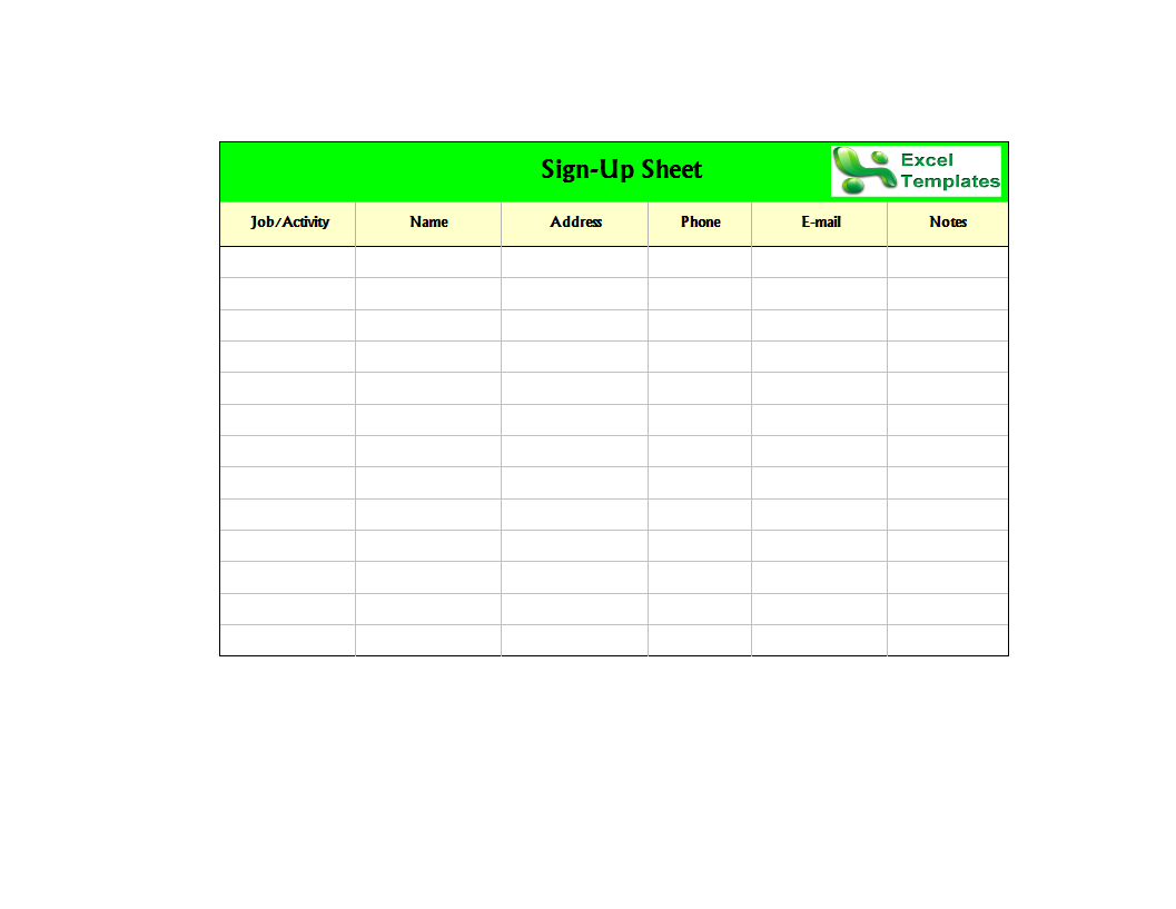 sign-up sheet worksheet excel xls modèles