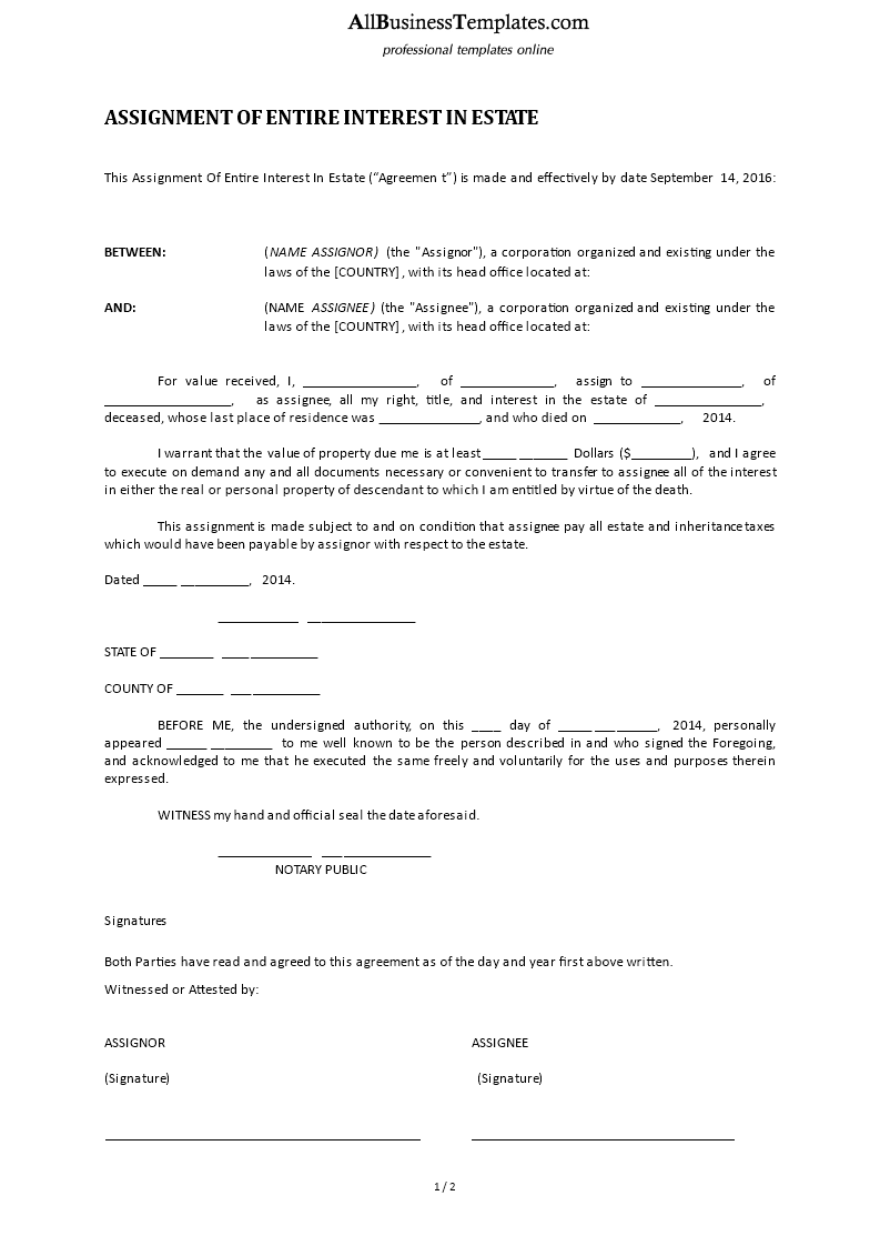 assignment of entire interest in estate plantilla imagen principal