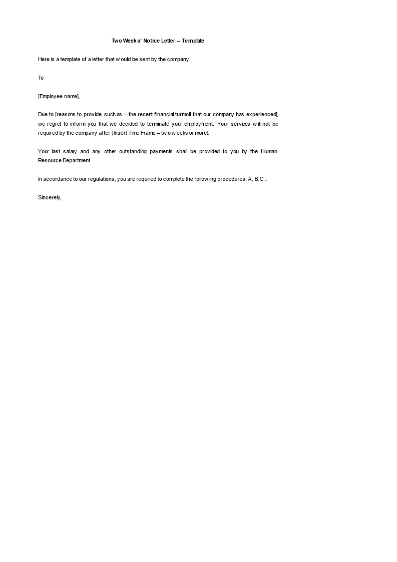 two weeks notice letter voorbeeld afbeelding 