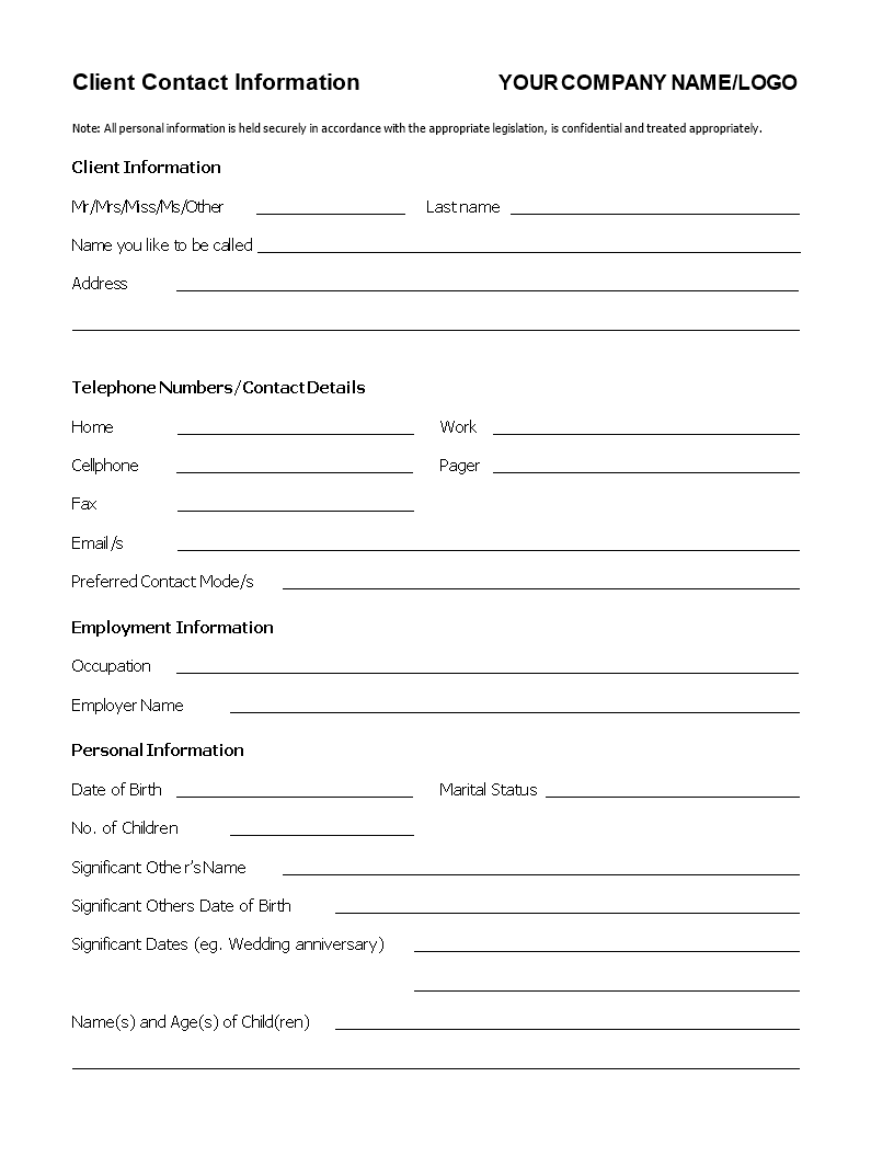 Customer Information Form Template from www.allbusinesstemplates.com