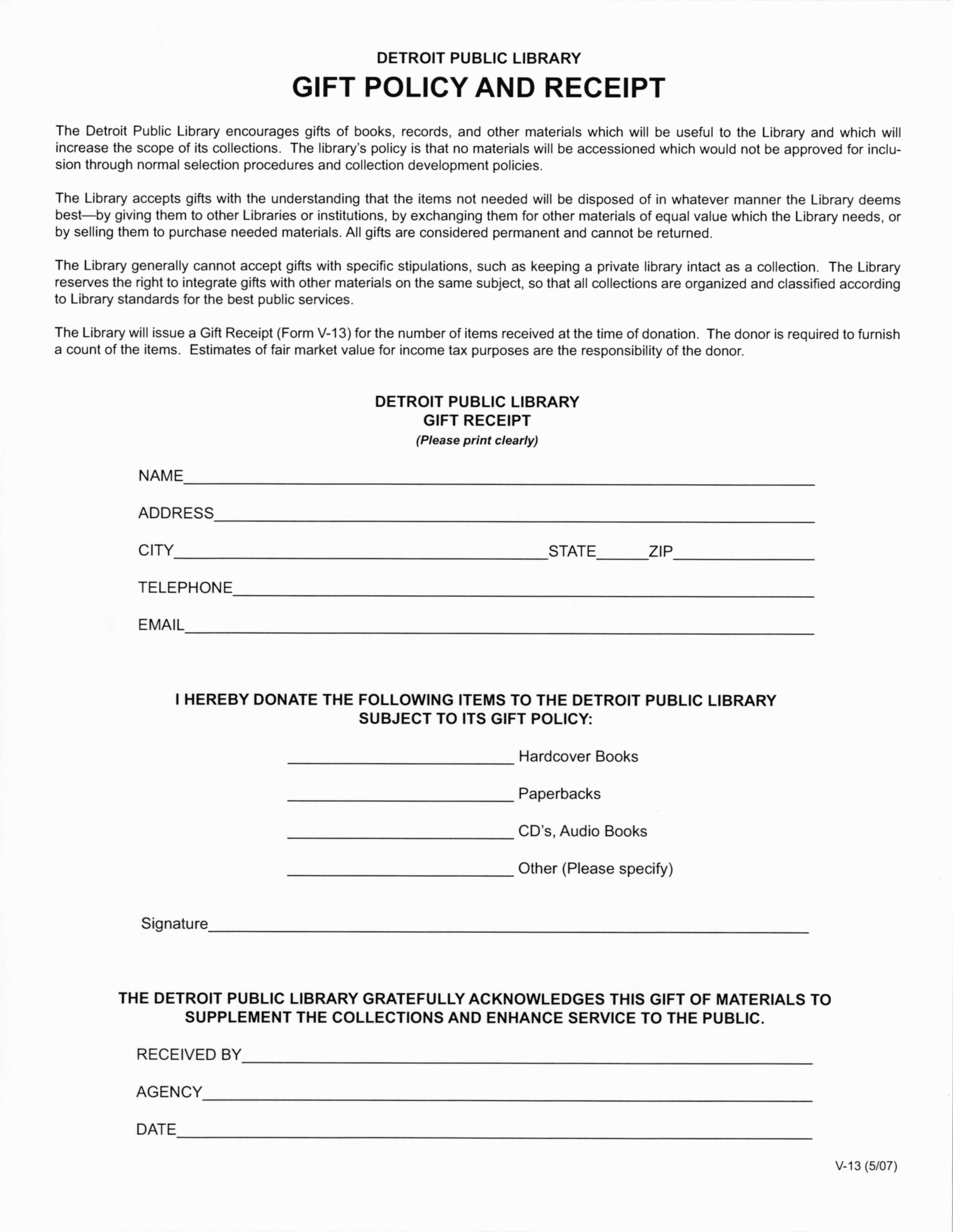 Gift Policy Receipt Templates at