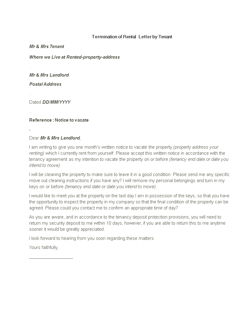Kostenloses Termination Of Rental Letter By Tenant