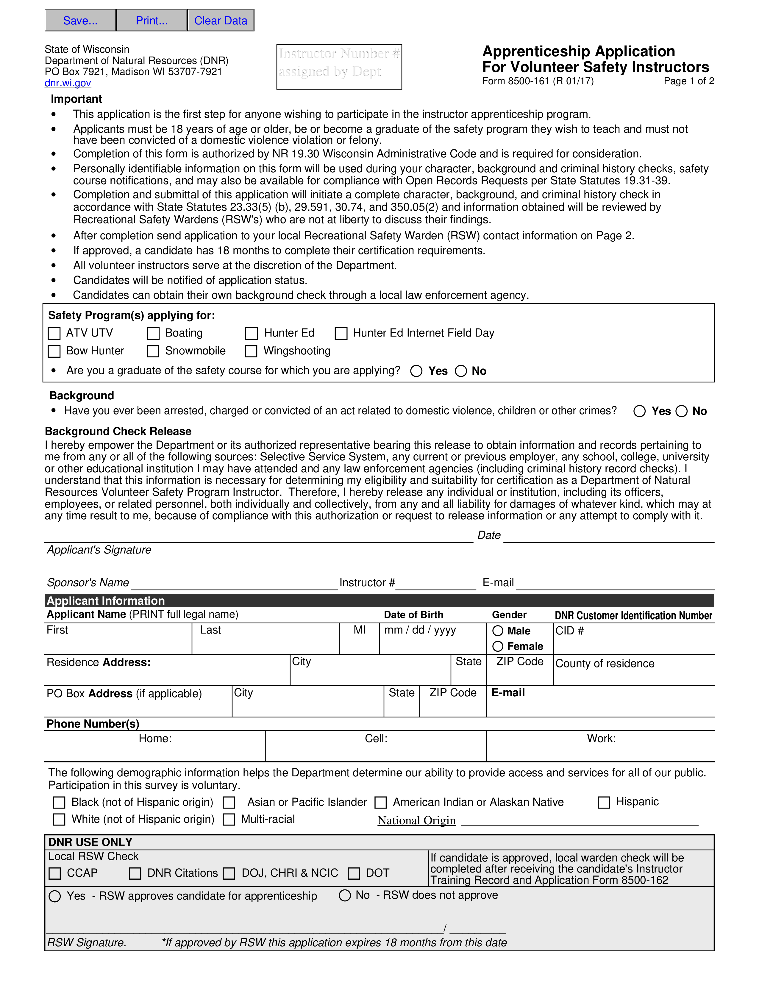 apprenticeship application for volunteer safety instructors template