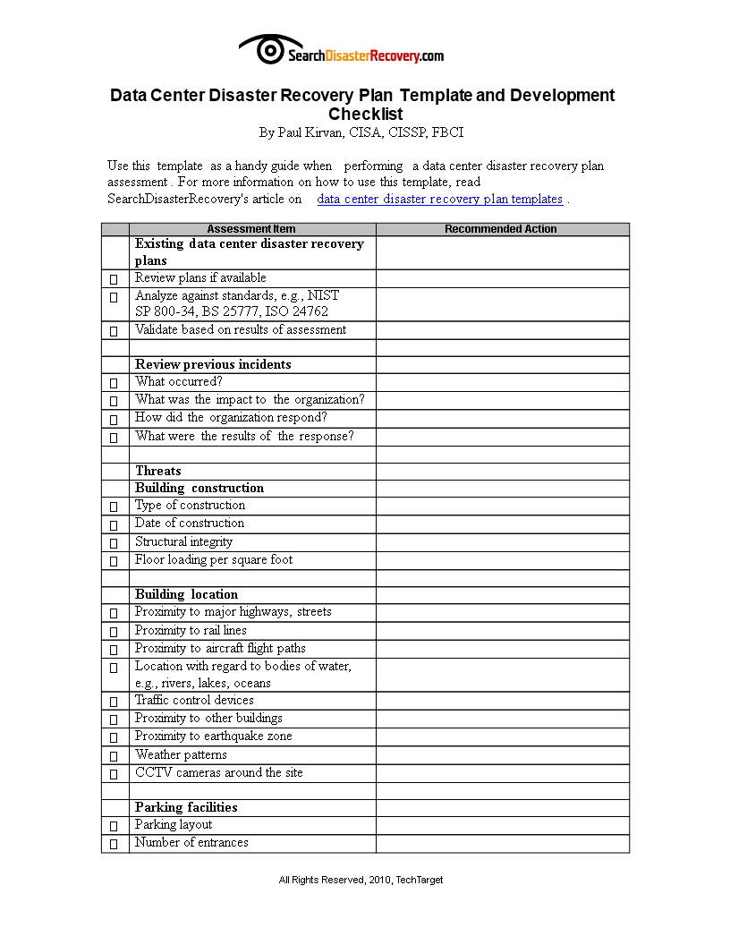 data center disaster recovery plan modèles