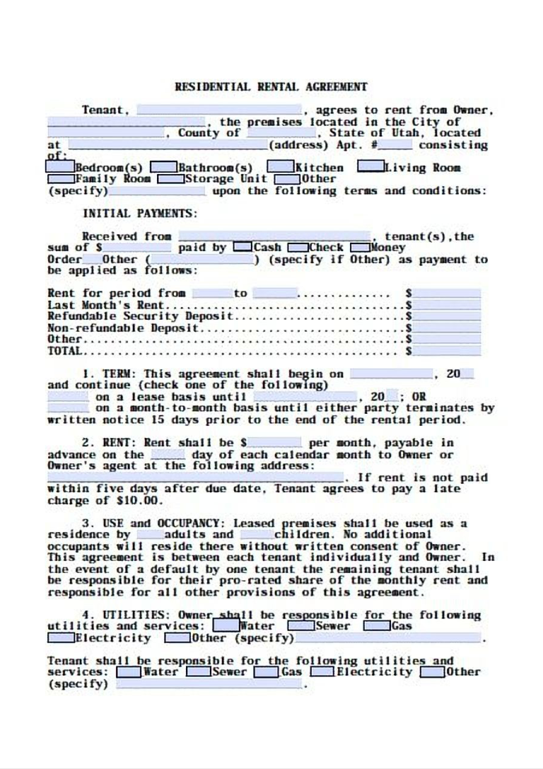 rental agreement real estate forms word template