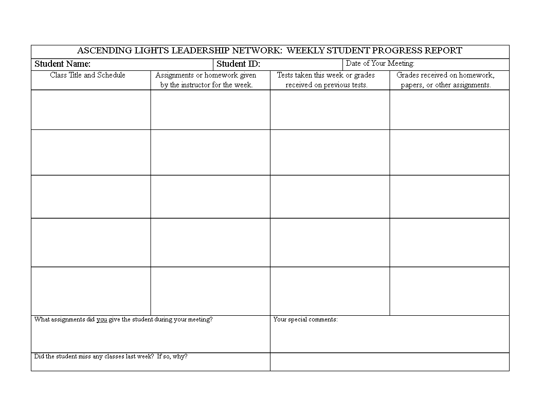 student weekly report format modèles