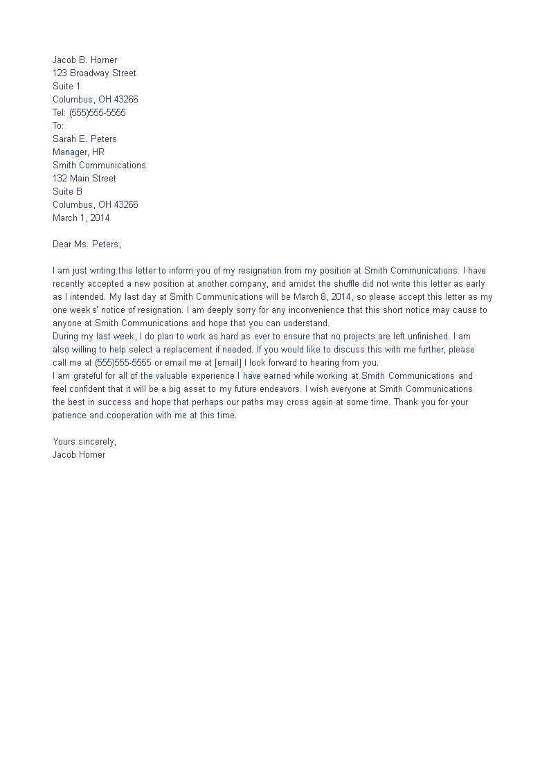 last minute notice resignation letter Hauptschablonenbild