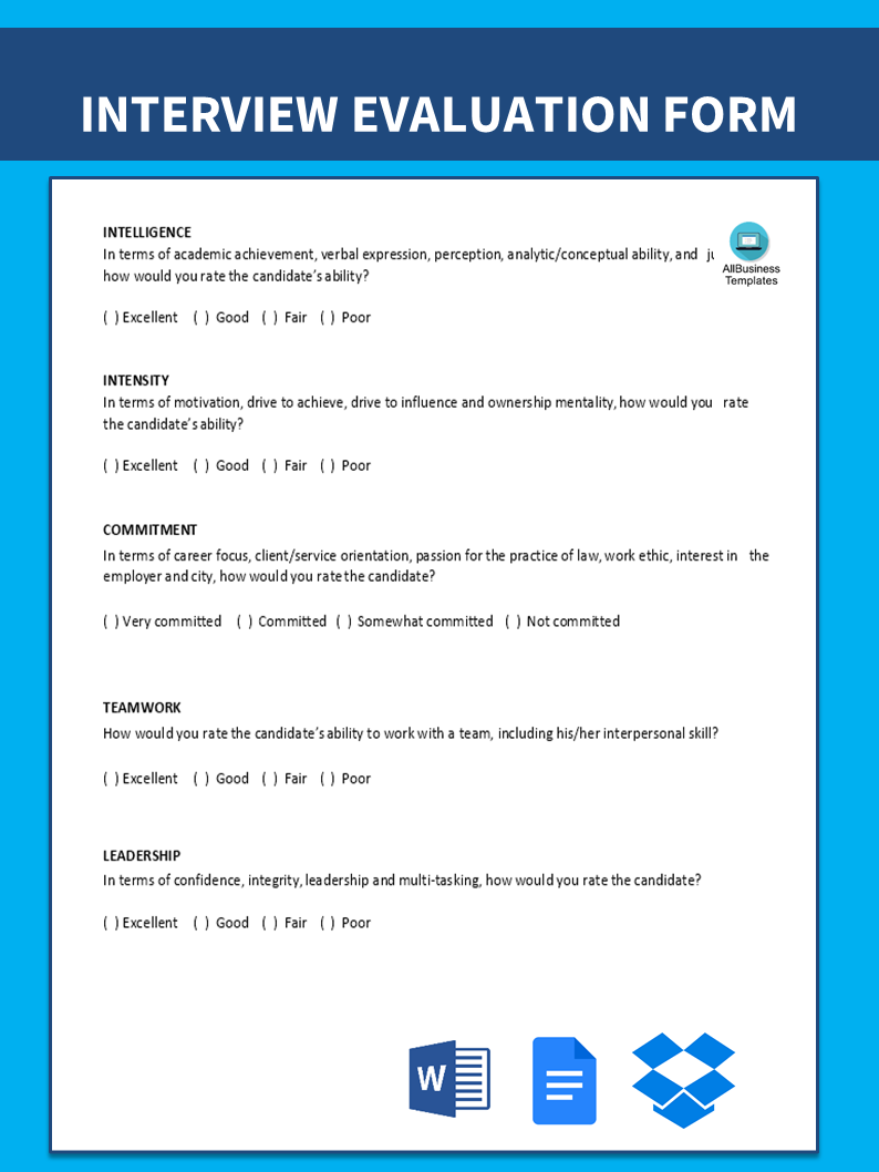 Sample Interview Evaluation Form 模板