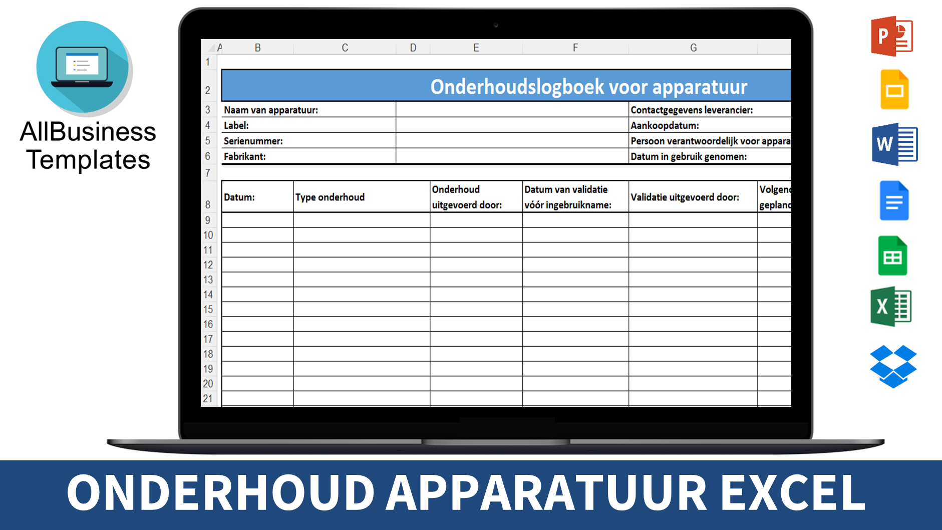 apparatuur onderhoudslogboek template Hauptschablonenbild