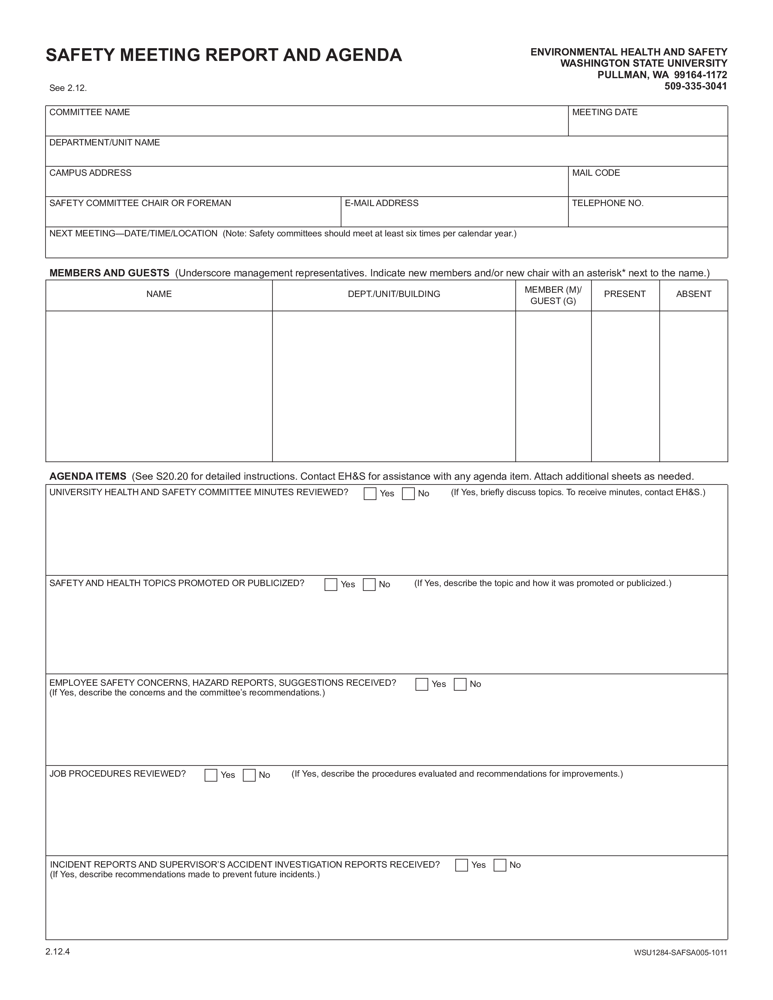 safety agenda template