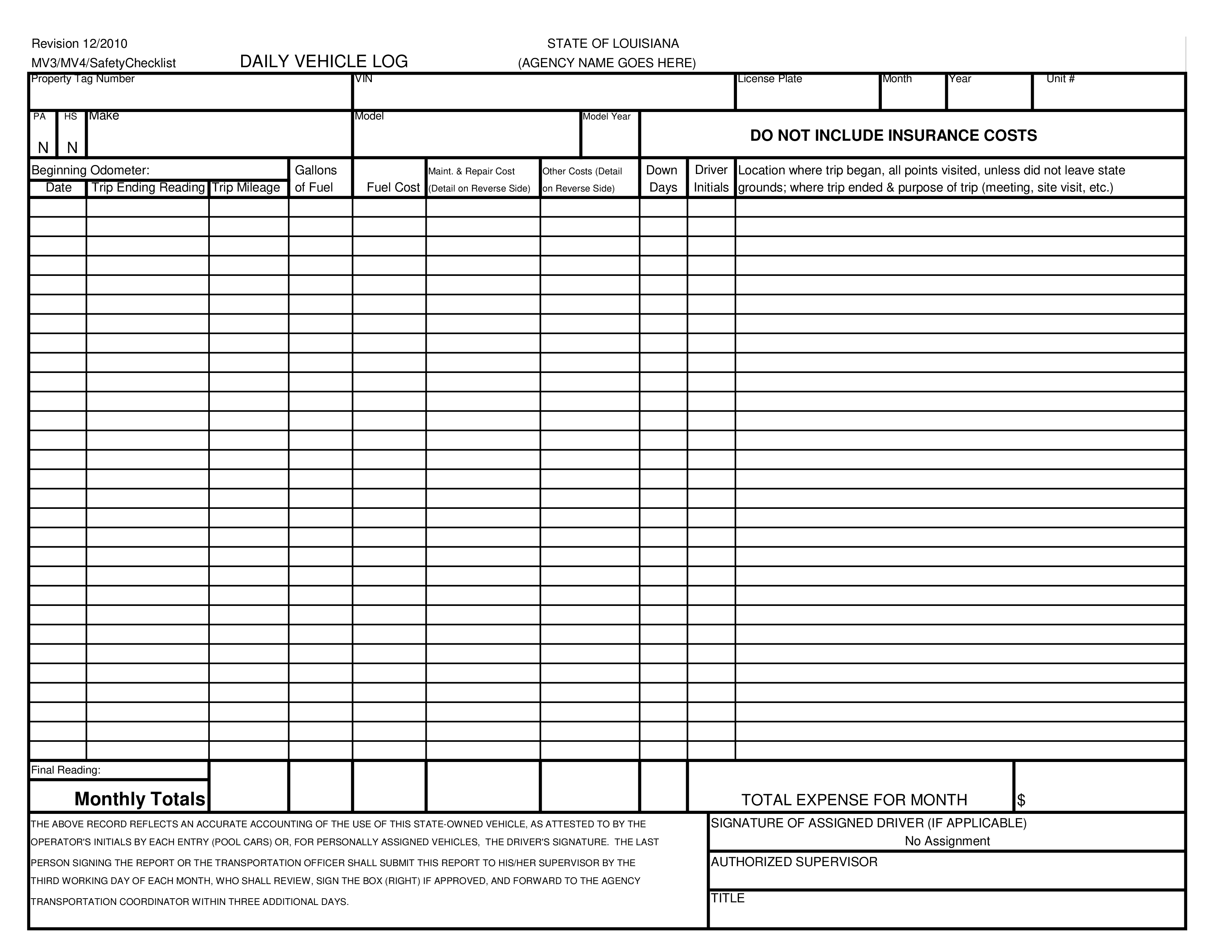 daily vehicle maintenance log template