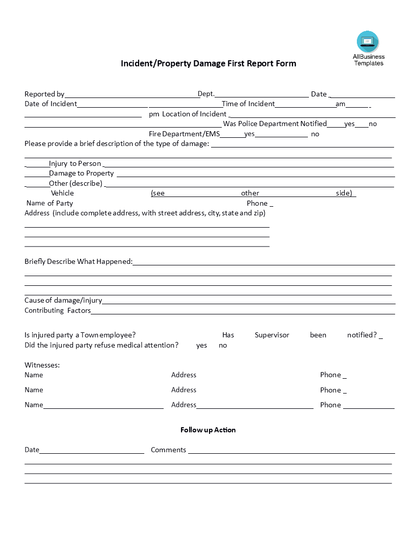 damage incident template