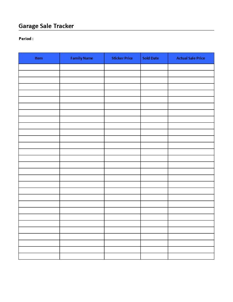 garage sale tracker template