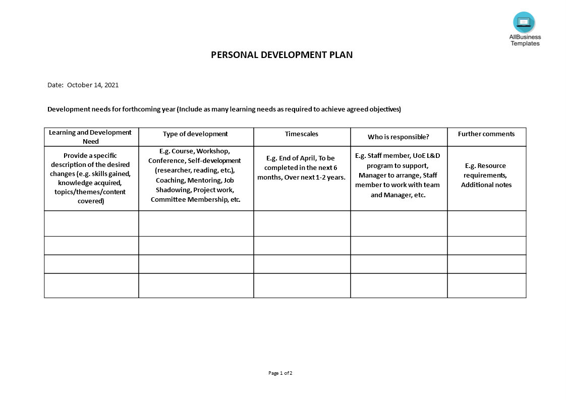 Personal Development Plan Template main image