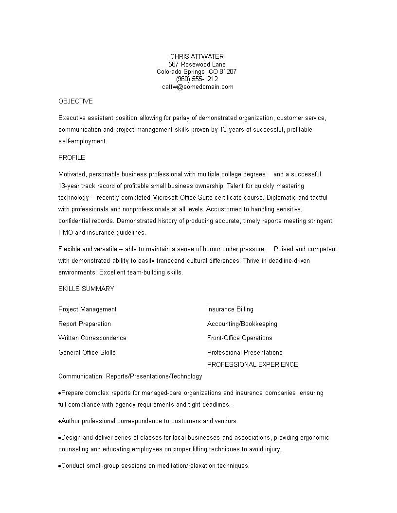 functional executive format resume template