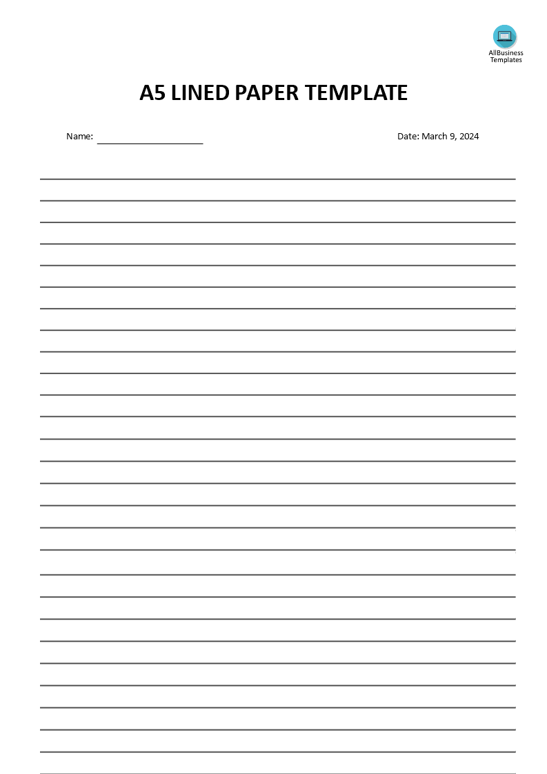 A5 lined paper Templates at