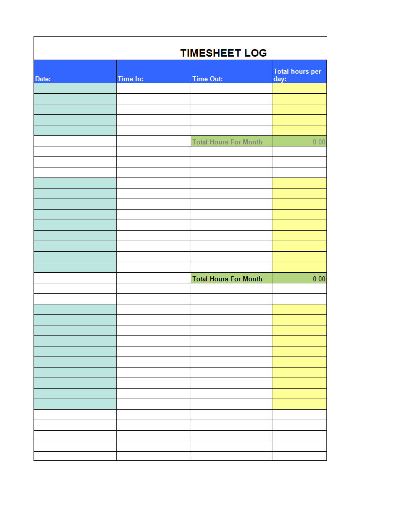 Timesheet Log spreadsheet template main image