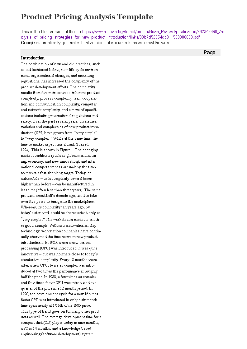 product pricing analysis plantilla imagen principal