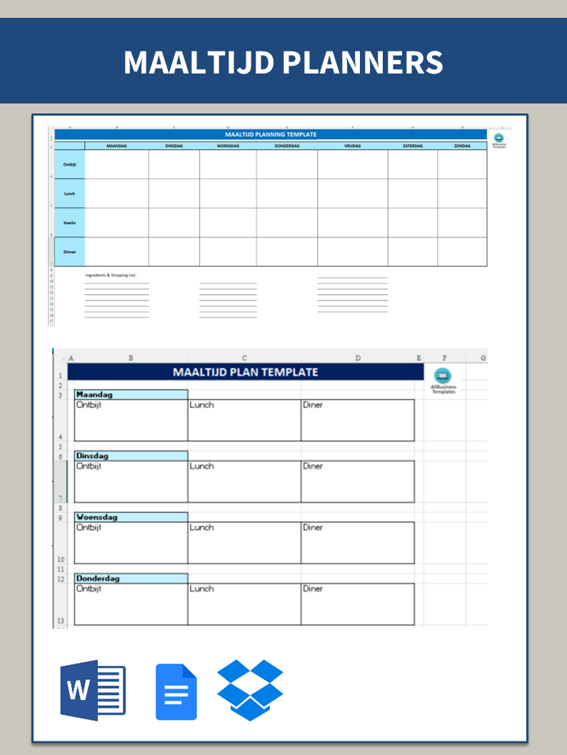 maaltijd plan kalender voorbeeld afbeelding 