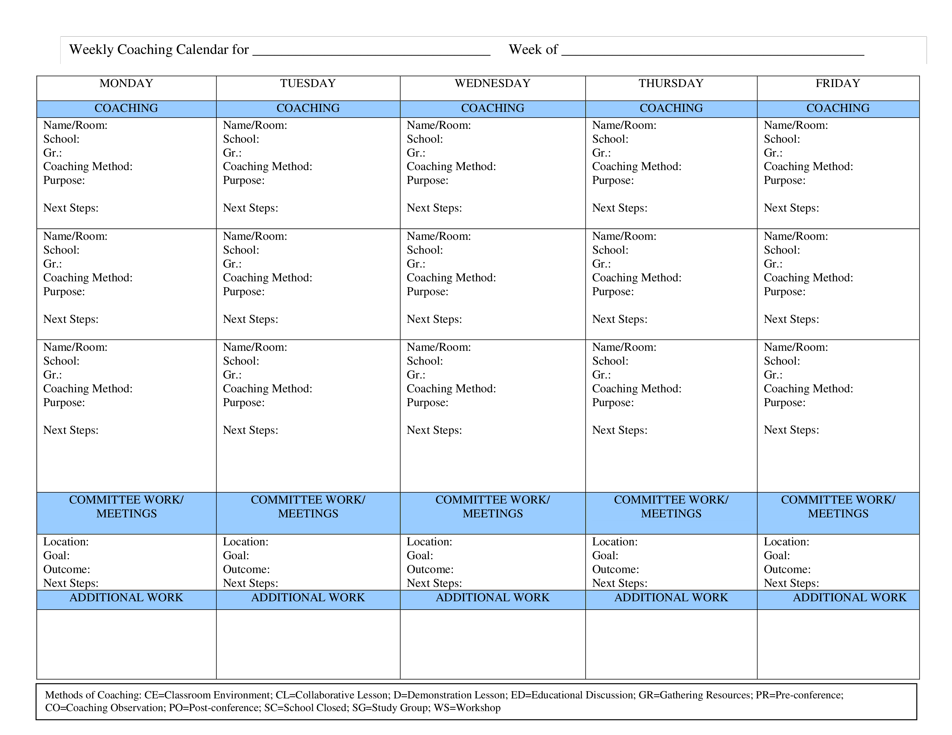 Weekly Work Calendar 模板